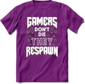 Gamers don't die T-shirt | Groen | Gaming kleding | Grappig game verjaardag cadeau shirt Heren – Dames – Unisex | - Paars - M