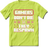 Gamers don't die pixel T-shirt | Roze | Gaming kleding | Grappig game verjaardag cadeau shirt Heren – Dames – Unisex | - Groen - XL