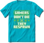 Gamers don't die pixel T-shirt | Neon Groen | Gaming kleding | Grappig game verjaardag cadeau shirt Heren – Dames – Unisex | - Blauw - S