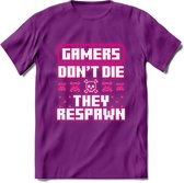 Gamers don't die pixel T-shirt | Neon Roze | Gaming kleding | Grappig game verjaardag cadeau shirt Heren – Dames – Unisex | - Paars - S