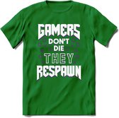 Gamers don't die T-shirt | Paars | Gaming kleding | Grappig game verjaardag cadeau shirt Heren – Dames – Unisex | - Donker Groen - L
