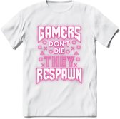 Gamers don't die T-shirt | Neon Roze | Gaming kleding | Grappig game verjaardag cadeau shirt Heren – Dames – Unisex | - Wit - S