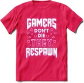 Gamers don't die T-shirt | Neon Roze | Gaming kleding | Grappig game verjaardag cadeau shirt Heren – Dames – Unisex | - Roze - L