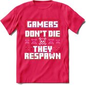 Gamers don't die pixel T-shirt | Gaming kleding | Grappig game verjaardag cadeau shirt Heren – Dames – Unisex | - Roze - XXL
