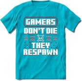 Gamers don't die pixel T-shirt | Rood | Gaming kleding | Grappig game verjaardag cadeau shirt Heren – Dames – Unisex | - Blauw - 3XL