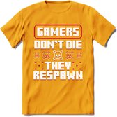 Gamers don't die pixel T-shirt | Rood | Gaming kleding | Grappig game verjaardag cadeau shirt Heren – Dames – Unisex | - Geel - XXL