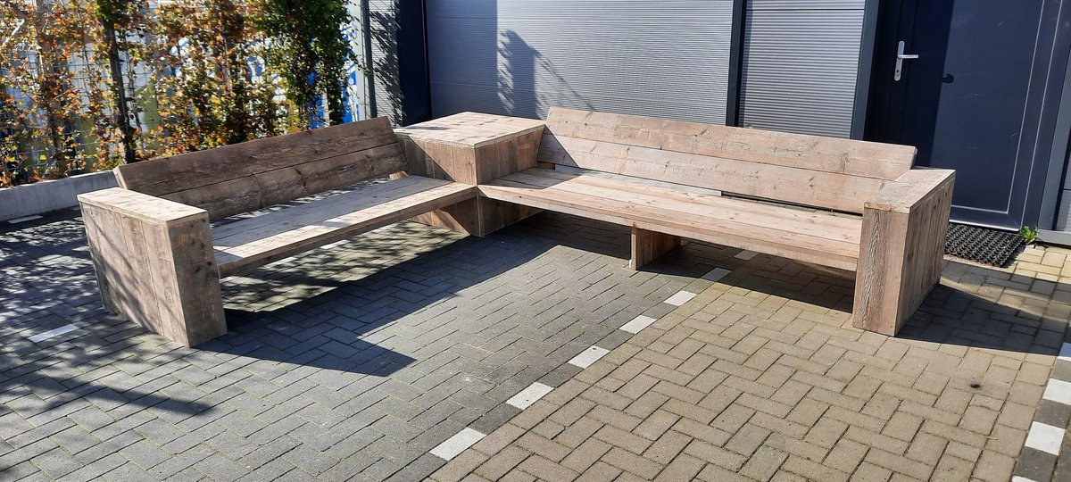 Hoekbank “Garden Basic” van Gebruikt steigerhout - 285x345cm – 8 persoons