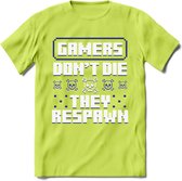 Gamers don't die pixel T-shirt | Donker Blauw | Gaming kleding | Grappig game verjaardag cadeau shirt Heren – Dames – Unisex | - Groen - XXL