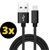 3x iPhone oplader kabel Gevlochten Zwart - iPhone kabel - Lightning USB kabel - iPhone lader kabel geschikt voor Apple iPhone