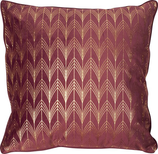 Mistral Home - Sierkussen - 45x45 cm - Polyestser velvet - met rits en binnenkussen - Art deco - Rood, goud