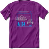 A34 Comet leger T-Shirt | Unisex Army Tank Kleding | Dames / Heren Tanks ww2 shirt | Blueprint | Grappig bouwpakket Cadeau - Paars - L