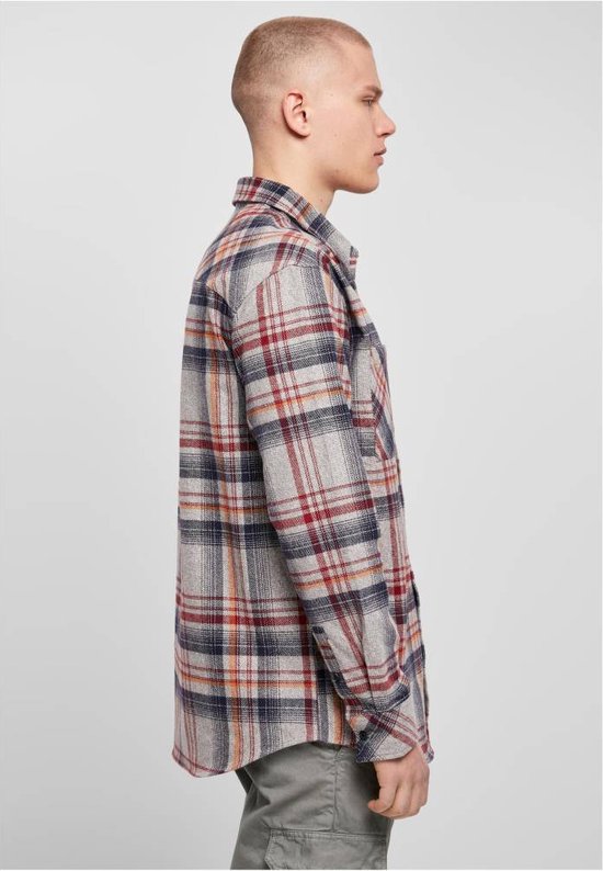 Chemise Urban Classics - S- Heavy Curved Oversized Checked Grijs/Rouge