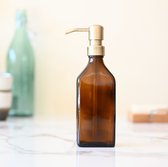 Distributeur de savon Growth herb® autoportant | Verre ambré rectangulaire 250 ml | Tête de pompe en acier inoxydable | Distributeur de savon bronze doré
