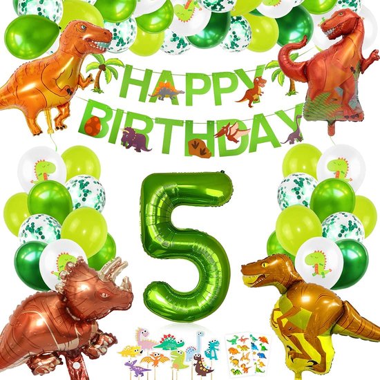 63-delig feestpakket dinosaurus - 30 stuks ballonnen - 5 jaar jongen -  Dinosaurus... | bol.com