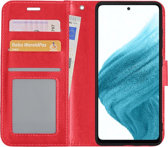 Hoes Geschikt voor Samsung A53 Hoesje Book Case Hoes Flip Cover Wallet Bookcase - Rood.