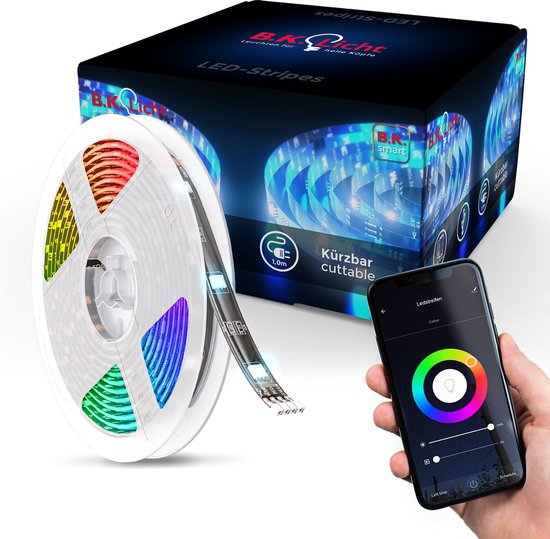 B.K.Licht - Bande LED - intelligente - smart - 2 mètres - Contrôlable par application - Contrôle vocal Alexa et Google Assistant