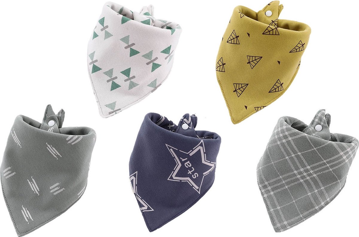 Goedkoopste 5 Stuks Bandana Slabbetjes - Blauwe Ster Geel Groen