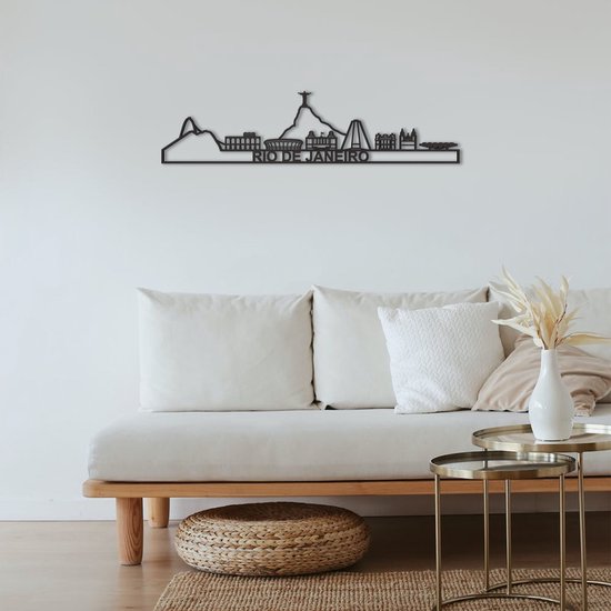 Skyline Rio De Janeiro Zwart MDF 90 Cm Décoration murale Pour Le Mur Avec Texte City Shapes