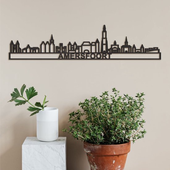 Skyline Amersfoort (mini) Zwart Mdf Wanddecoratie Voor Aan De Muur Met Tekst City Shapes