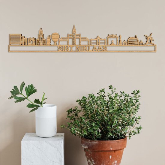 Skyline Sint Niklaas eikenhout - 90cm - Décoration murale City Shapes