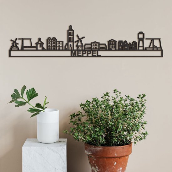 Skyline Meppel (mini) Zwart Mdf Wanddecoratie Voor Aan De Muur Met Tekst City Shapes