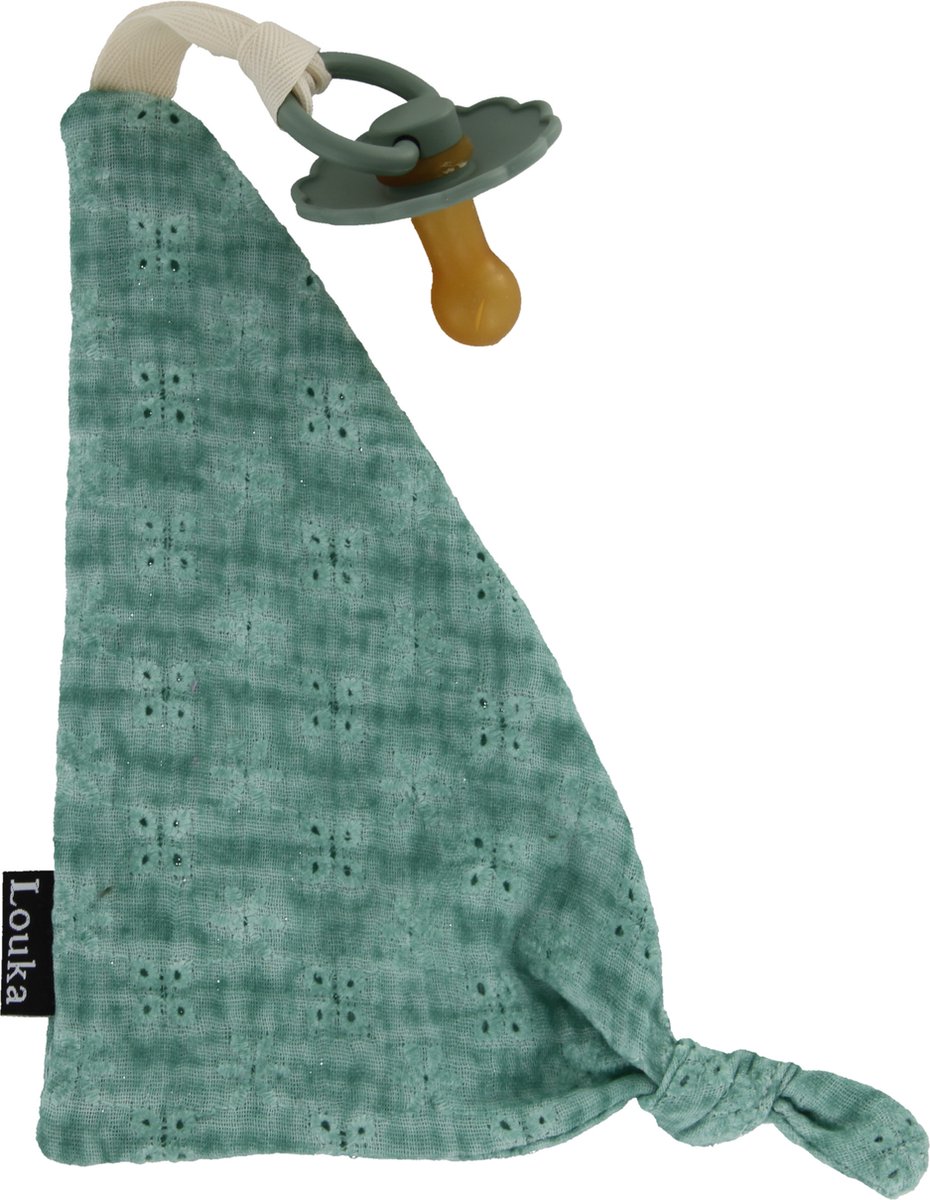 Louka Speendoekje driehoek broderie groen - hydrofiel katoen - speenknuffel - excl. Bibs speen Louka Speendoekje driehoek broderie groen - hydrofiel katoen - speenknuffel - excl. Bibs speen