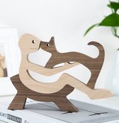 Houten beeldje - Natuurlijk hout - Beeld - Decoratief - Hout - Man - Hond – Stoel - A03