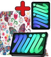 Hoesje Geschikt voor iPad Mini 6 Hoes Case Tablet Hoesje Tri-fold Met Screenprotector - Hoes Geschikt voor iPad Mini 6 Hoesje Hard Cover Bookcase Hoes - Vlinders