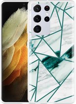 Hoesje Geschikt voor Samsung Galaxy S21 Ultra Polygon Marmer Groen