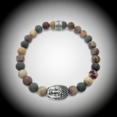 Natuursteen Armband met 925 Sterling Zilver Buddha / Boedha Bedel van 13 gram Zilver , Handgemaakte Edelsteen Kralenarmband met 8mm (Matte Jaspis) kralen .