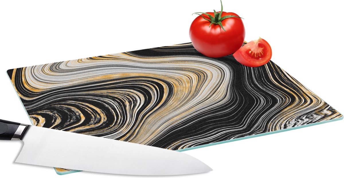 Glazen Snijplank - 28x20 - Marmer - Gouden - Zwart - Snijplanken Glas