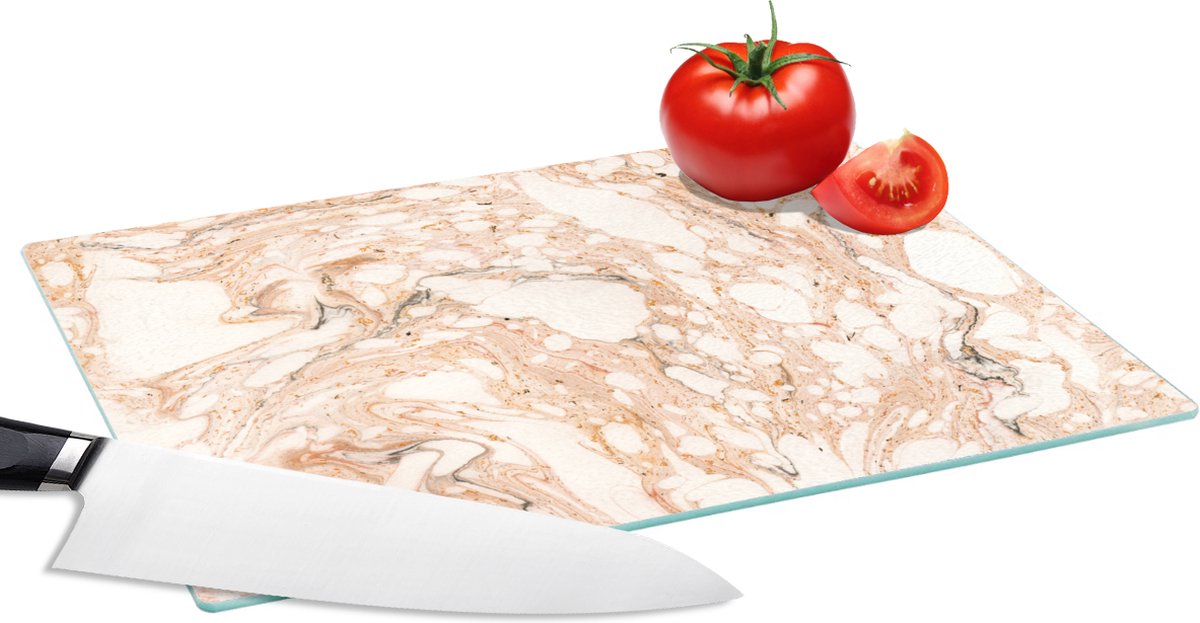 Glazen Snijplank - 28x20 - Marmer - Rood - Oranje - Snijplanken Glas