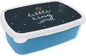 Broodtrommel Blauw - Lunchbox - Brooddoos - Little king - Quotes - Spreuken - Baby - Kids - Kinderen - Jongen - 18x12x6 cm - Kinderen - Jongen