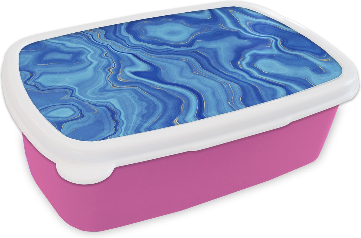 Broodtrommel Roze - Lunchbox - Brooddoos - Marmer - Goud - Hemel - 18x12x6 cm - Kinderen - Meisje