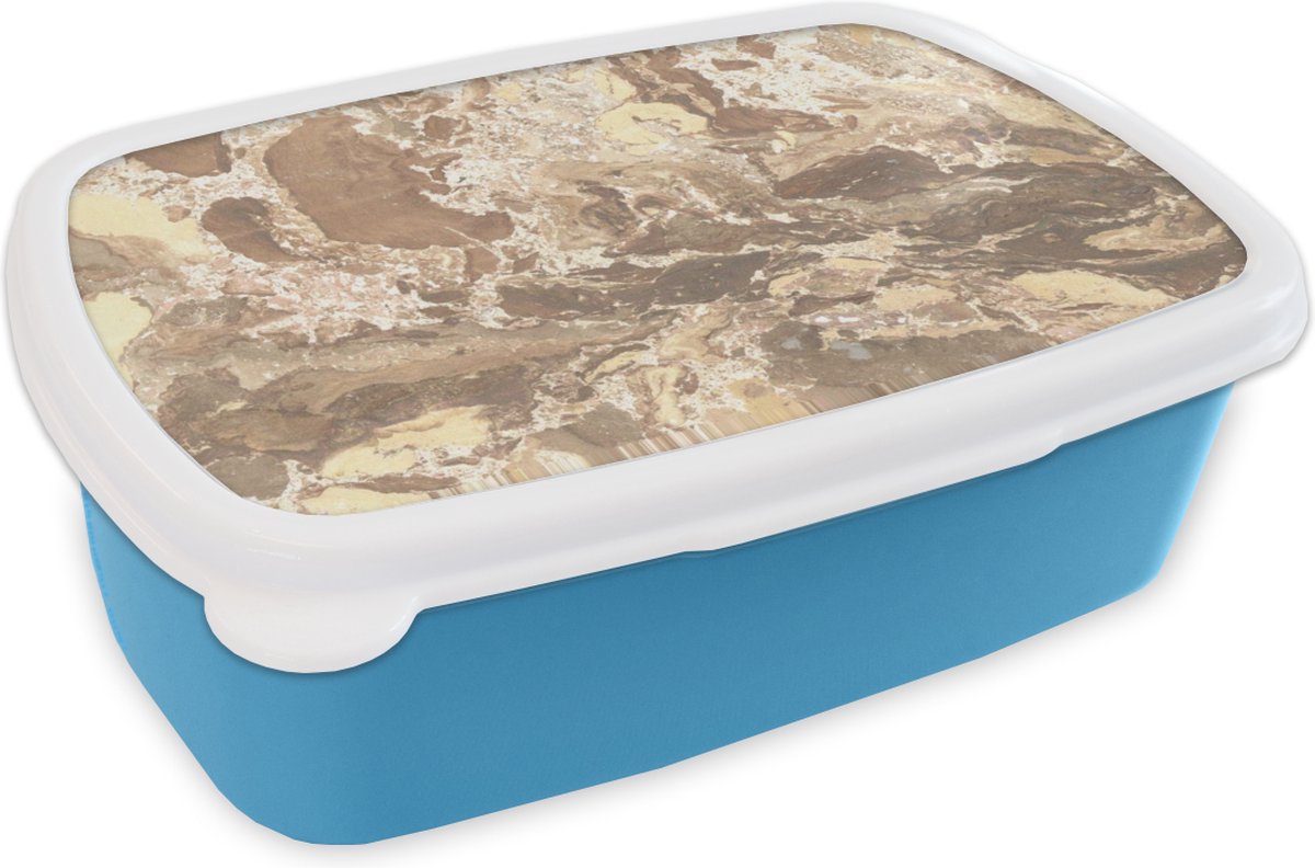 Broodtrommel Blauw - Lunchbox - Brooddoos - Graniet - Geel - Steen - 18x12x6 cm - Kinderen - Jongen