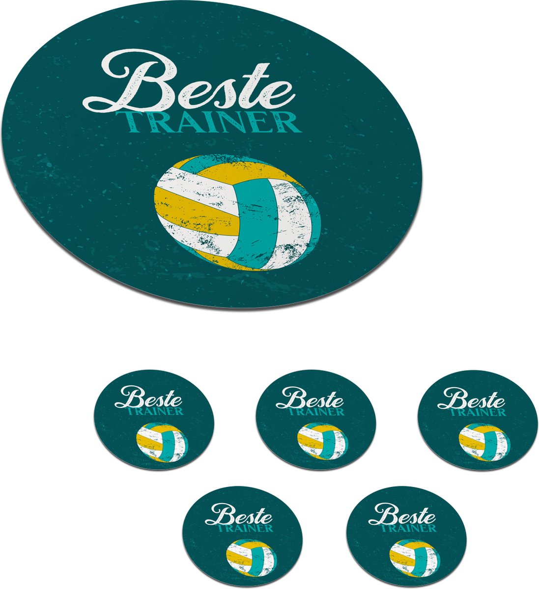 Onderzetters voor glazen - Rond - Quote - Trainer - Volleybal - 10x10 cm - Glasonderzetters - 6 stuks