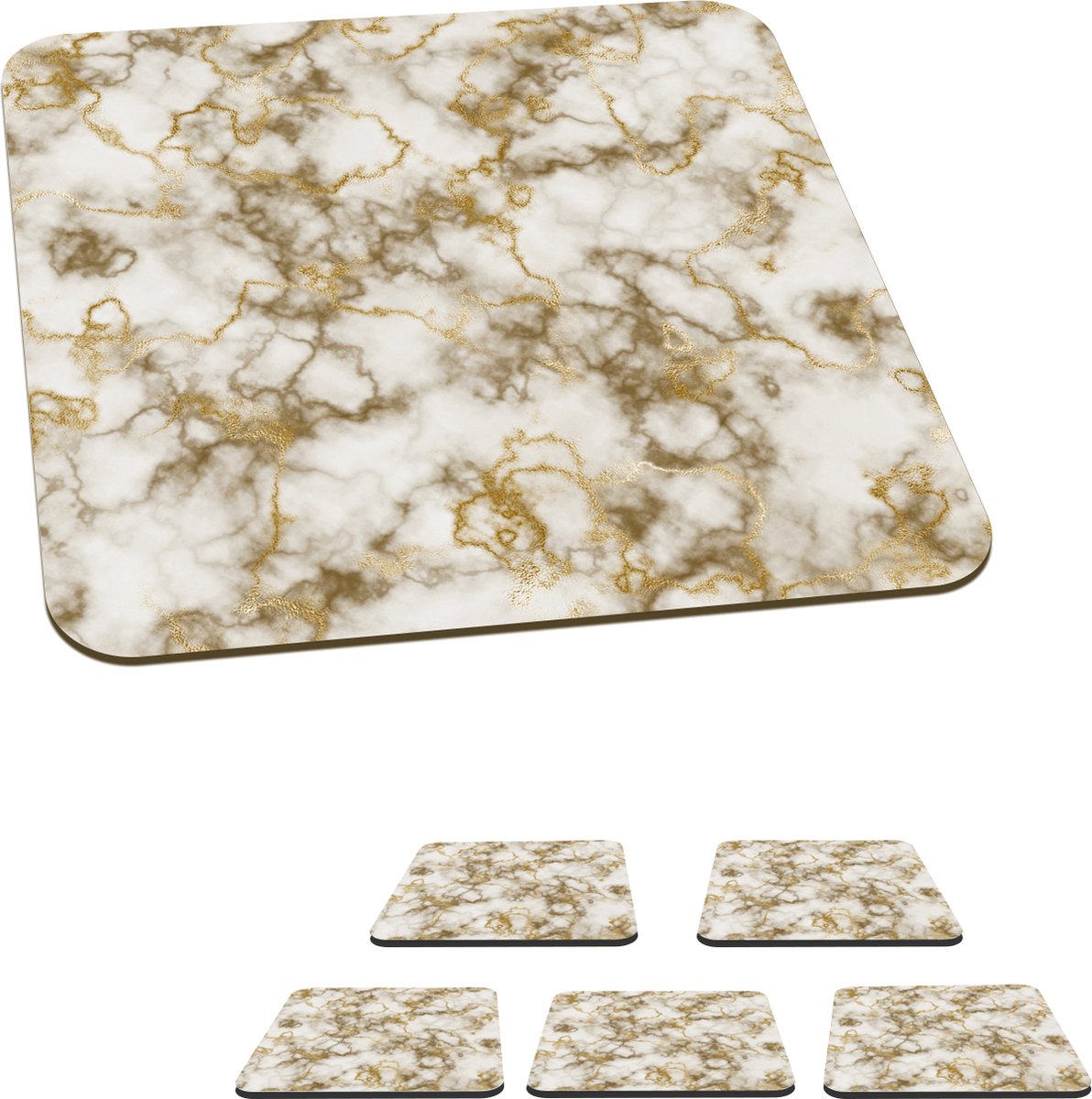 Onderzetters voor glazen - Marmer - Wit - Goud - 10x10 cm - Glasonderzetters - 6 stuks