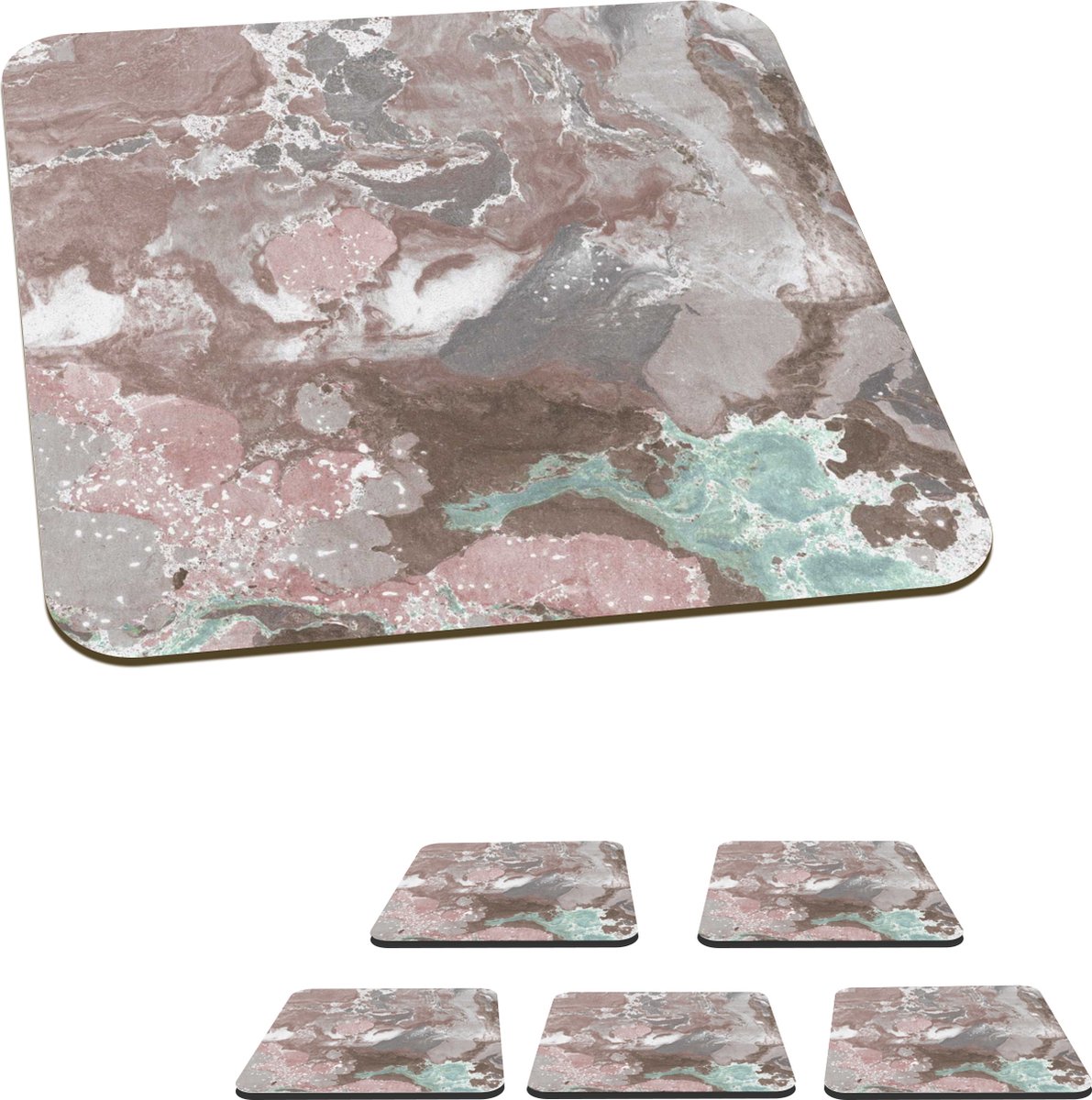 Onderzetters voor glazen - Rood - Graniet - Keien - 10x10 cm - Glasonderzetters - 6 stuks