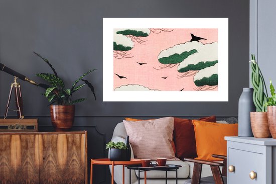 Stickers muraux - Feuille autocollante - Nuages ​​- Vogel - Rétro - Japonais - Scandinave - 120x80 cm - Film adhésif - Stickers muraux chambre d'enfant - Papier peint autocollant - Papier peint autocollant - Feuille autocollante