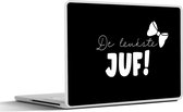 Laptop sticker - 13.3 inch - Strik - Juf bedankt - Zwart - Leerkracht - De leukste juf! - Quote - 31x22,5cm - Laptopstickers - Laptop skin - Cover