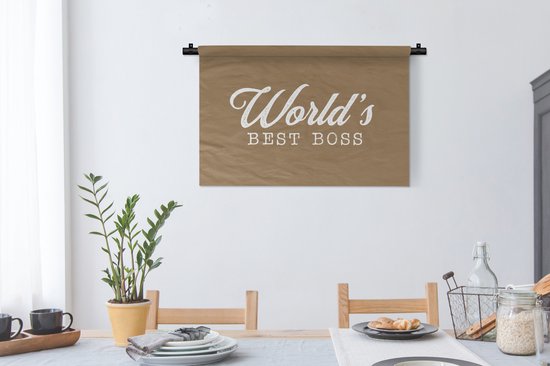 Tenture murale - Tissu mural - « Le meilleur patron du monde » - Marron - Citations - Dictons - 90x60 cm - Tapisserie murale