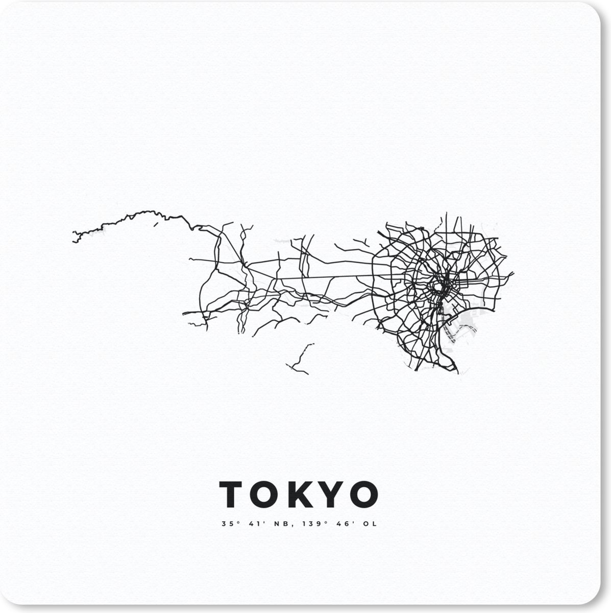 Muismat 20x20 cm - Mousepad Tokyo - Kaart - Zwart Wit - Muismatten