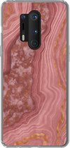 Geschikt voor OnePlus 8 Pro hoesje - Marmer print - Roze - Goud - Siliconen Telefoonhoesje