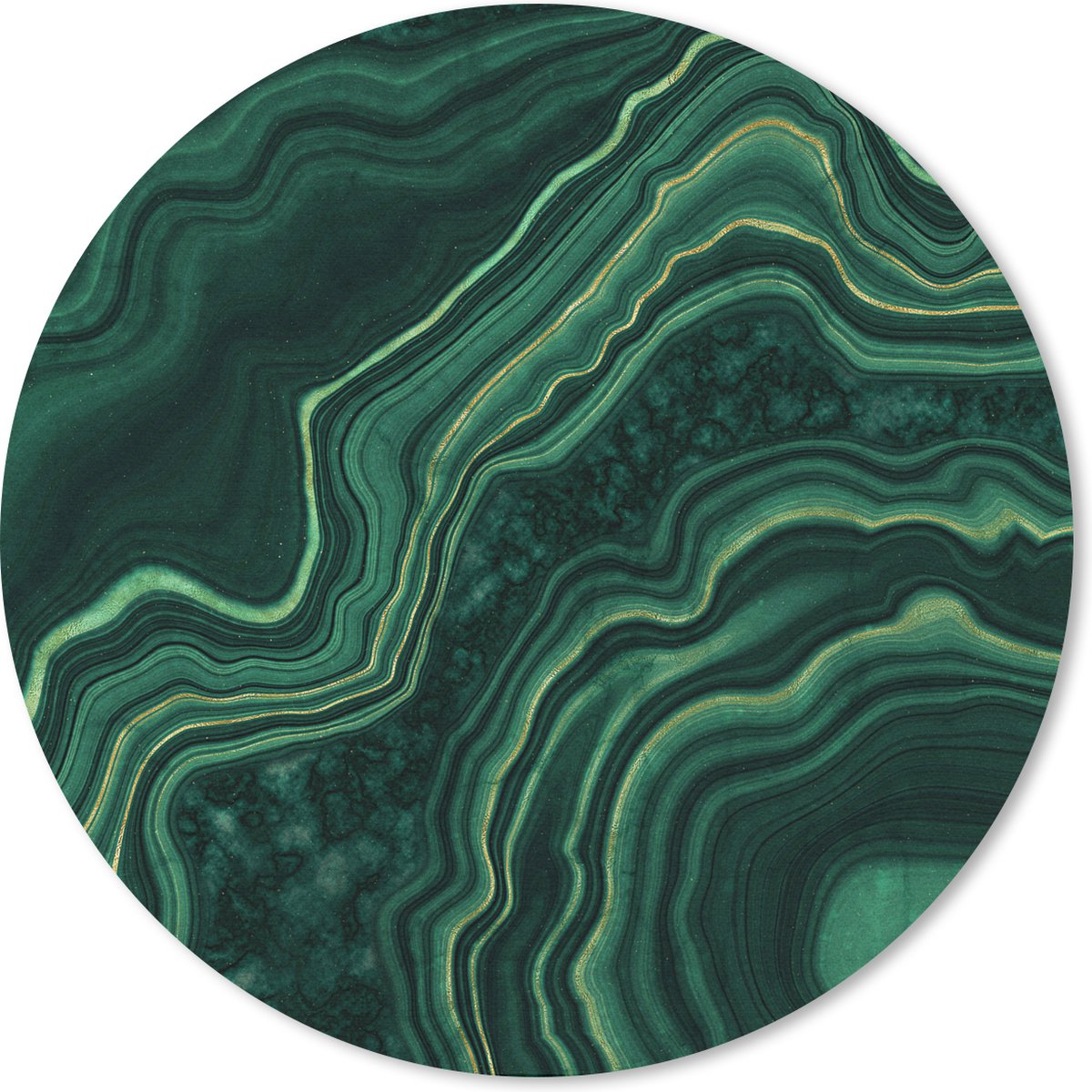 Muismat rond 40x40 cm - Mousepad Marmer - Groen - Gouden - Ronde muismatten