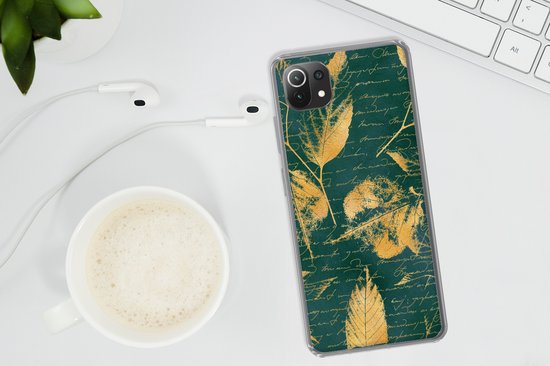 Convient pour coque Xiaomi 11T - Feuilles - Or - Vert - Coque de téléphone en Siliconen
