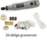 Hoobi® Draadloze graveerpennen set- Grijs- 25-delige set- 220V- Licht in gewicht- Comfort grip handvat- Snijden- Graveren- Frezen- Polijsten- Boren- Universeel