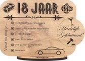 18 JAAR - houten wenskaart - kaart van hout - verjaardagskaart - gefeliciteerd - volwassen - 17.5 x 25 cm