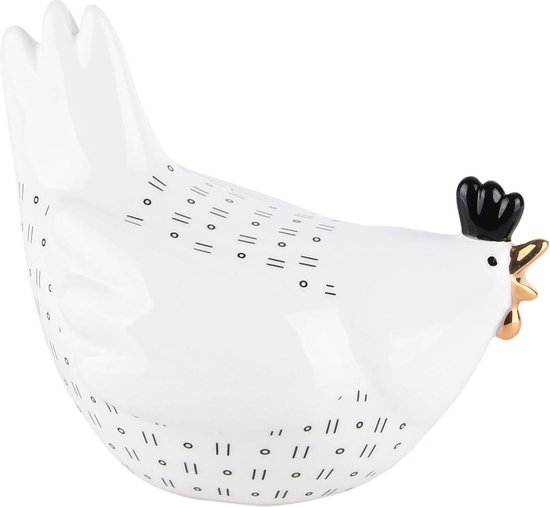 Kip zittend- Wit / zwart / goud - 13 x 8 x 11 cm hoog.