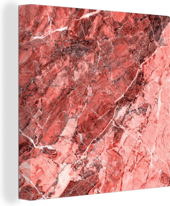 Canvas Schilderij Steen - Rood - Roze - Graniet - 90x90 cm - Wanddecoratie