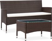 2-delige Loungeset met kussen poly rattan bruin